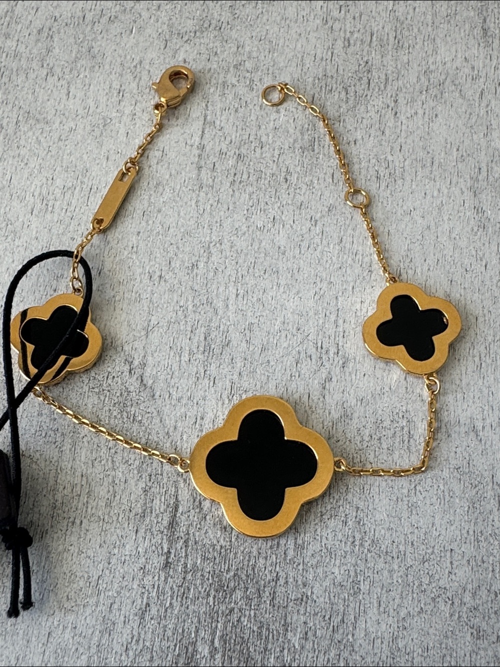 Rachel Zoe 14K Gold Plated Brass Pave 3 Clover Onyx Bracelet - Picture 5 of 9